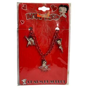 VTG Betty Boop 2005 H.E.R. Accessories Red 3 Charm Bracelet New